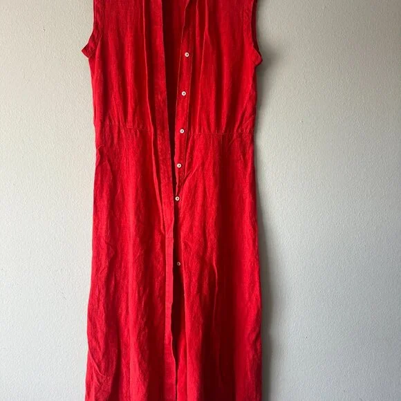 Enough About Me 100% Linen Red Maxi Dress Sleeveless Women’s 8 Made In Belarus - Picture 2 of 9